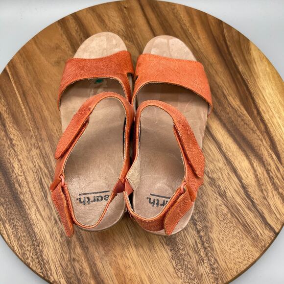 Earth Khaya Kella Sandals Womens Size 10 M Orange Leather Cork Wedge Slingback - Picture 6 of 10